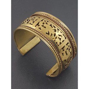 Vintage Chunky Pierced Filigree Brass Cuff Bracelet Made in India